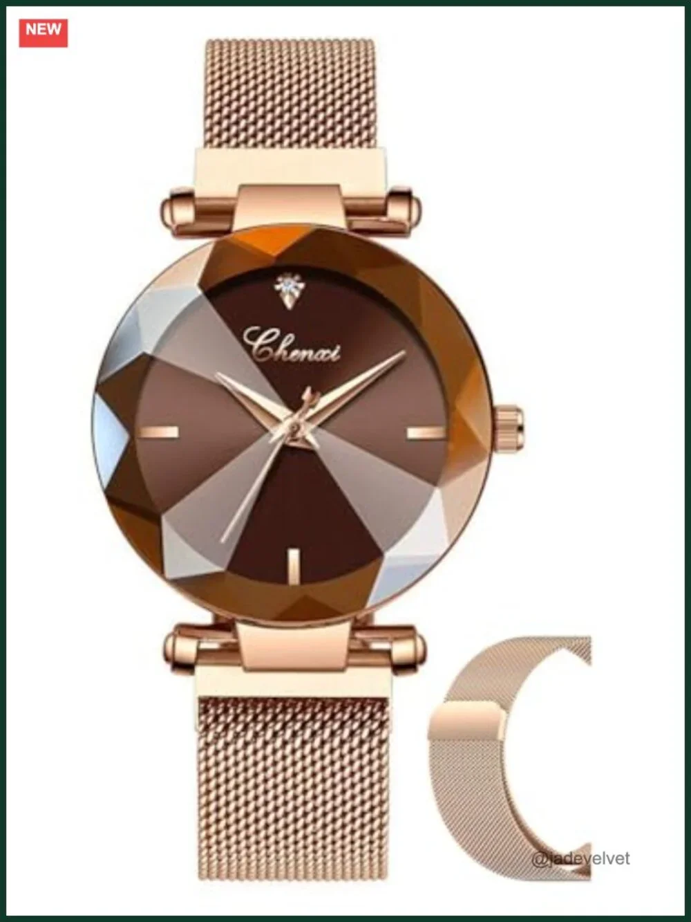 Women's Rose Gold Stainless Steel Magnetic Mesh Band Quartz Watch Water